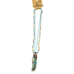 New Justin Western Steer Head Pendent & Beaded Fringe Necklace